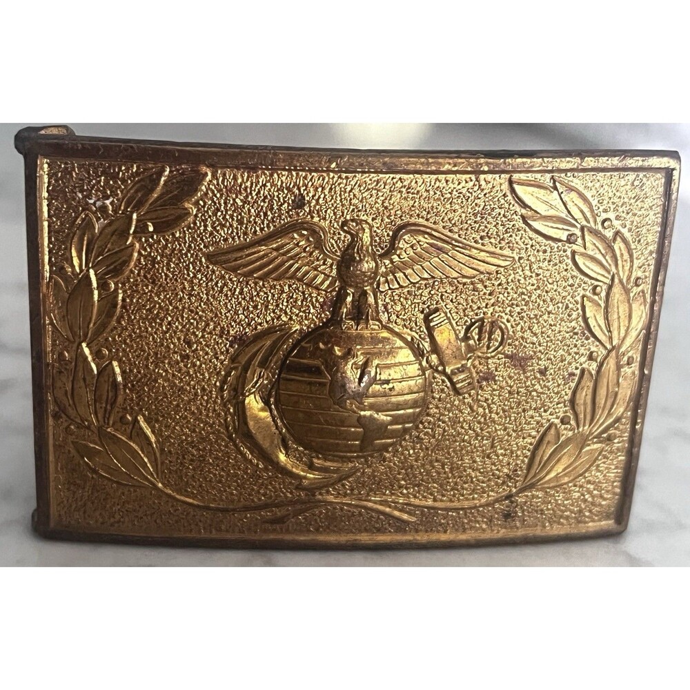 Marines Vintage Pre-1955 USMC Staff NCO Blue Waist Plate Brass Belt Buckle EGA